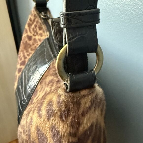 Coldwater Creek‎ Leopard Print Faux Fur Shoulder Bag Faux Crocodile Medium Purse - Picture 5 of 12